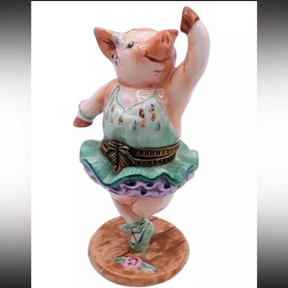 Studio USA Other - Trinket Box Dancing Pig Ballerina Hinged vintage Studio USA Porcelain. Perfect
